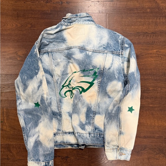 NFL PHILADELPHIA EAGLES FOOTBALL acid wash denim Jacket MEDIUM - Picture 4 of 4